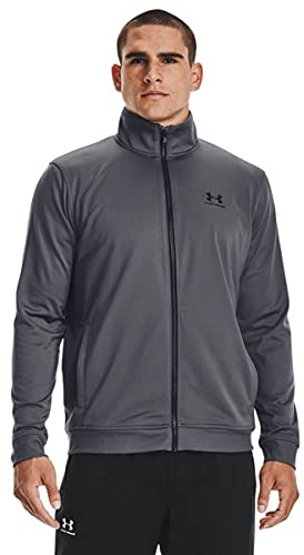 Under Armour Sportstyle Tricot Jacket, Comfortable and warm fleece, quick-drying running jacket with loose fit Men, Black (Pitch Gray / Black), M