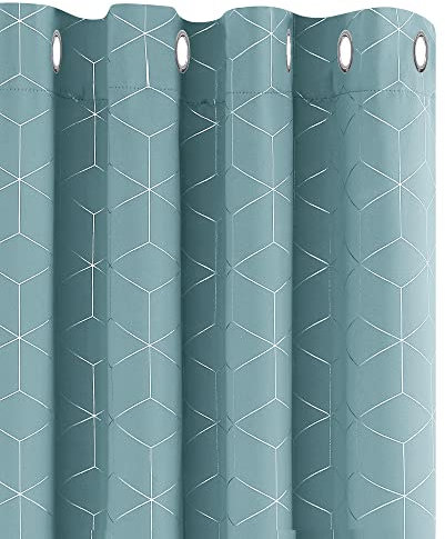 Deconovo Blackout Curtains, Eyelet Curtains, Diamond Foil Printed Energy Saving Curtains for Boys Bedroom, 46 x 90 Inch(Width x Length), Sky Blue, One Pair