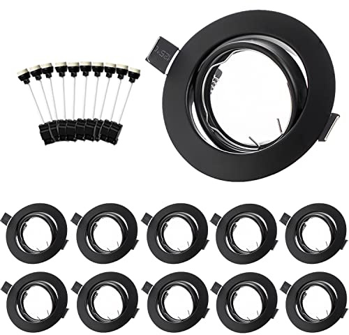 Bojim Spot Encastrable GU10 Set, Cadre De Montage En Noir Mat 68mm Avec Douilles en céramique GU10, Cadres Pour Spot Encastrable 68mm Orientables 30°, Rond Lampe Encastrée Led 230V, Lot De 10