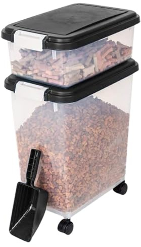 Bedding Home 50L (13.5L + 37L) 3 Piece Pet Airtight Dog Food Container | Plastic Bin Air Tight Food Storage Container | Biscuit Cat Treat Dispenser For Dogs & Cats (Black)