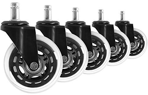 Gummierte Bürostuhlrollen für Teppich und Hartboden: 5er Set, 75 mm Durchmesser, geräuschlos, langlebig - KADIMA DESIGN..