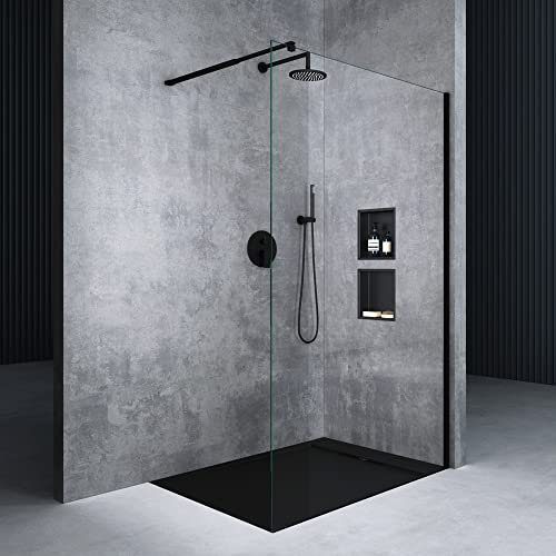 Mai & Mai Duschwand für Dusche Duschabtrennung 100x200cm Walk-In Schwarz ESG-Sicherheitsglas 10mm NANO Glas BRAM3 Bremen2K