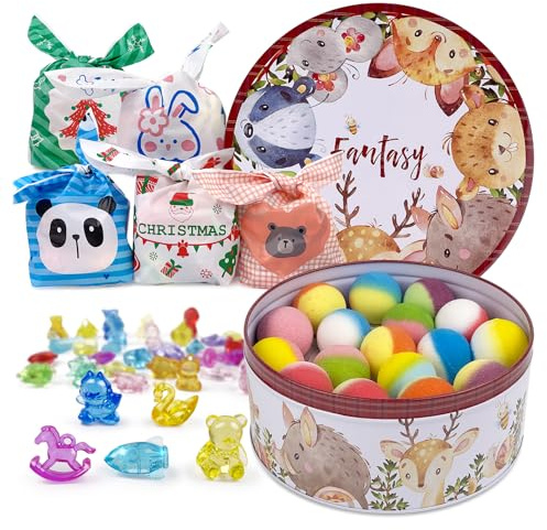 34 + 6 Bath Bombs with Crystal Toys Inside for Kids, 34PCS Organic Surprise Bath Bomb Gift Set for Christmas, Birthday, Easter, Natural Fizzy Bath Home Spa, 6PCS Gift Bags for Girls and Boys