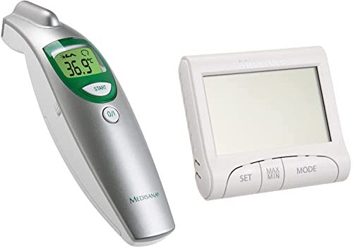 medisana FTN digitales 6in1 Stirnthermometer für Baby & HG 100, digitales Hygrometer für innen, Thermometer mit Luftfeuchtigkeit, Raumtemperatur, Uhrzeit, Anzeige der Luftbefeuchtung in Innenräumen