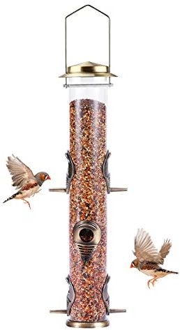 MIXXIDEA Vogelfutterspender aus Metallrohr für den Außenbereich, zum Aufhängen, für Wildvögel, 6 Anschlüsse, hängende Vogelfutterstation, zieht Vögel im Garten, Balkon an (Bronze)