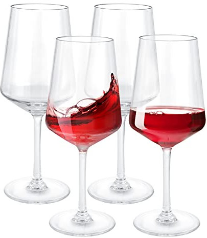 FWEEK Set of 4 Large Plastic Wine Glasses 580MLml Unbreakable Reusable Polycarbonate Clear Red Wine Glasses for Party Camping Picnics Hot Tubs Pools
