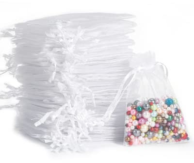 Carehabi - 50 Stück Organzasäckchen, Weiß Organzabeutel, 7 x 9 cm, Geschenkbeutel Organza, Schmuckbeutel, Hochzeit Säckchen, Lavendelsäckchen Säckchen, Hochzeitsbevorzugung