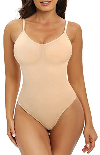 Tuopuda Body Gainant Femme Ventre Plat Bodysuit Sculptant Minceur Shapewear Gaine Amincissante Invisible Corset Corps Shaper Spaghetti Strap Lingerie Camisole, Beige, M