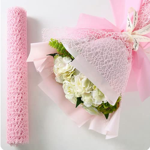 2 rotoli di carta da regalo floreale traforata in stile coreano, per bouquet di fiori, 50 cm x 4,6 m, colore: rosa