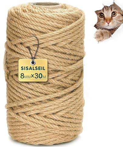 Corde en sisal pour arbre à Chat, Corda Naturale Tiragraffi Sisal Corda 60M x 6MM, Corda Tiragraffi per Gatti, 6mm Corda Juta Naturale, Corda Sisal per Tiragraffi per Gatti, Corda di Canapa