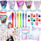 Meerjungfrau Kindergeburtstag Party Mitgebsel Set mit Einladungskarten, Pailletten Geldbörse, DIY Armbänder, UV-Licht Stift, Tattoos und Stempel für Kinder Mädchen Meerjungfrau Party Gastgeschenk