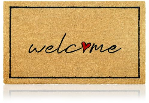 Felpudo Welcome de Fibra Coco - 70x40cm - Felpudos Antideslizantes - Felpudos Originales para la Entrada a Casa, Pasillos, Puertas de Exterior - Accesorios para el Hogar - Material Resistente