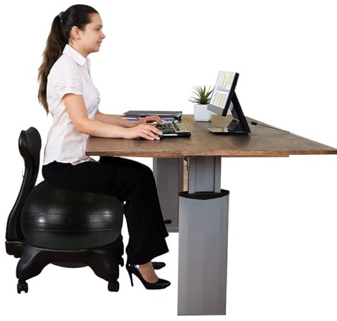 NUNETH Silla con Pelota Silla de Escritorio con Pelota de Ejercicios para Oficina Silla Ergonomica con Pelota de Yoga, Taburete Rodante con Bola de Equilibrio Negra Antiestallido, Carga 300 Lbs
