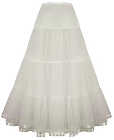Alunsito Women Petticoat A-line Long Crinoline Underskirt Slips for Wedding Bridal Dress Off White L/XL