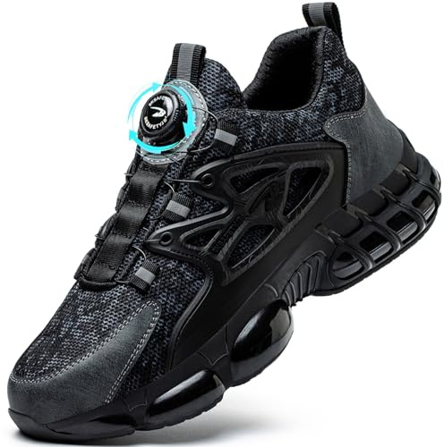 GUDECIUS Basket Securite Homme Légère Chaussures de Sécurité Hommes avec Embout en Acier Chaussures de Travail Antidérapante Respirantes Anti-écrasement Baskets de Sécurité Noir 44 EU