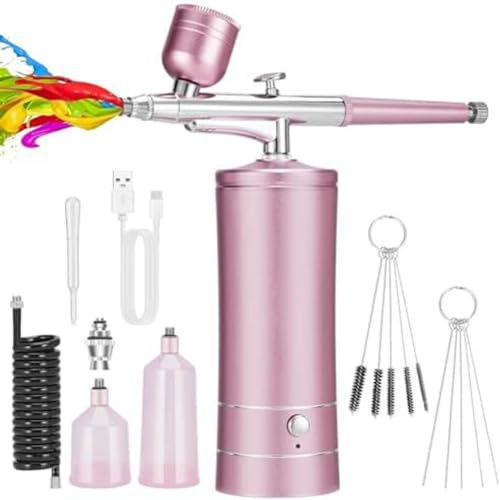 Qerwsdty Airbrush-set, sladdlös, uppladdningsbar, kompressor airbrush set, gör automatisk modellmålning, spikar, makeup A