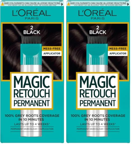 L'Oréal Paris Magic Retouch Permanent Root Concealer, Touching Up Grey Hair Dye, Black 2 (Pack of 2)