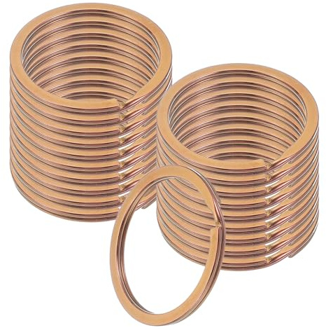 sourcing map 20pcs Split Keychain Rings, 35mm Round Flat Keyrings Stainless Steel Open Key Chain Ring Dog Tag Rings for DIY Keychain Craft Lanyard, 2mm Thick, Rose Gold
