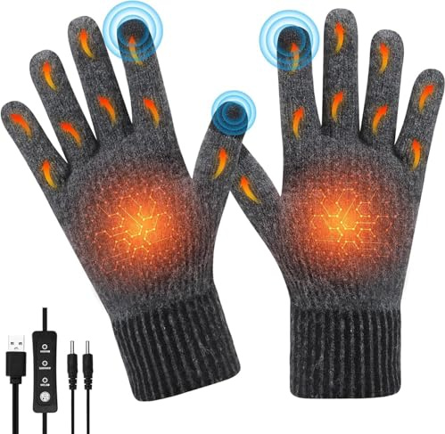 Ertisa Guanti riscaldati USB per donne e uomini, Guanti per laptop Dito intero Guanti riscaldanti a temperatura regolabile e Riscaldamento Schermo Touch Regalo d'inverno Scaldamani per Interno Esterno