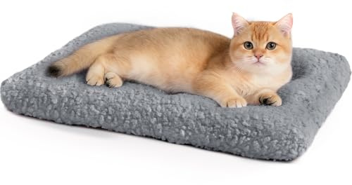 MORA PETS Cat Bed Small Crate Bed Mattress 59x46x8cm Soft Puppy Cushion Washable Fleece Dog Bed Thickness Calming Pet Pillow Vet Bedding with Anti-Slip Bottom, Grey