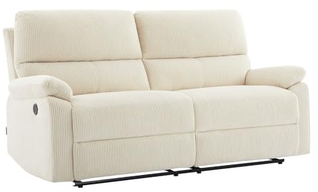 Vente-unique-Divano 3 posti relax elettrico in Velluto a coste Beige - LUNANO