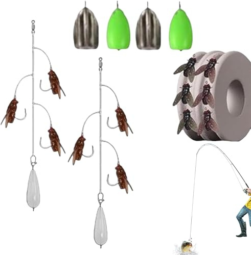 Generisch Leurre de pêche à la mouche pour la pêche à la mouche | Appât compact en eau salée – Portable réaliste avec crochets multiples pour pêcheurs en mer, rivière, lac, étang, réservoir et