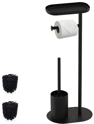 Juego de baño Relaxdays, HBT: 67 x 23 x 17 cm, Soporte Papel higiénico, escobilla, Estante, 2 repuestos, Negro