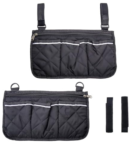 INNAL 2 Pezzi Borsa per Sedia A Rotelle Borsa Laterale per Bracciolo con Strisce Riflettenti per Sedie A Rotelle Passeggini (Nero)