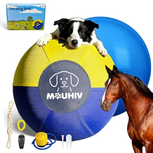 MOUHIV Grande balle de dressage interactive pour chien de 61 cm - Avec pompe à main - Jouet interactif pour chien - Pour l'entraînement et le sport en plein air - Taille L
