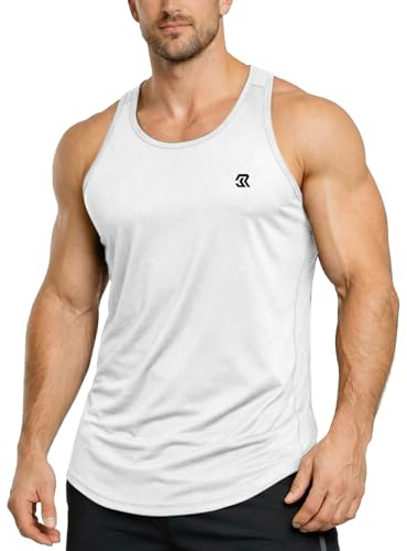 Men's Vest Tank top, Sleeveless Shirt with a Y-Shaped Back, Quick-Drying and Breathable Muscle Vest, Curved Hem, Suitable for Gym, Fitness, and Running. White M