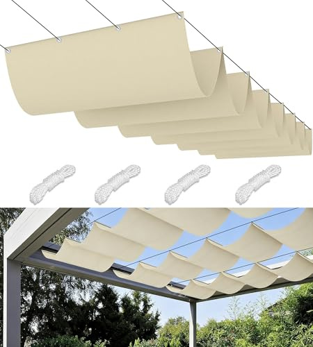 Vela Ombreggiante a Onda Retrattile 1x4M Impermeabile Tenda da Sole per Esterno Antivento Telo Parasole con Occhielli Tenda a Vela Parasole per Serre Terrazze Giardino Balcone Crema