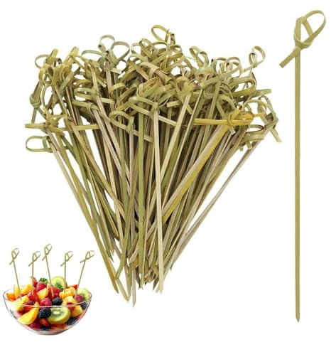 Vmoomax Pinchos de madera de bambú, 100 unidades de 18 cm, brochetas de madera con nudo original, palillos de madera para los dedos, para cócteles, pequeños aperitivos, antipasti