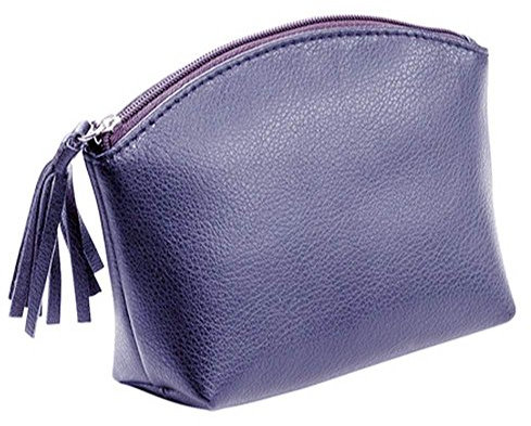 ALASSIO 2702 Kosmetiktasche aus echtem Leder, Ledertasche mit Reißverschluss und Lederfransenzipper, kleine Tasche, Kulturbeutel, Waschtasche für Reisen, Make-Up-Tasche, blau, ca. 15,5 x 11 x 5,5 cm