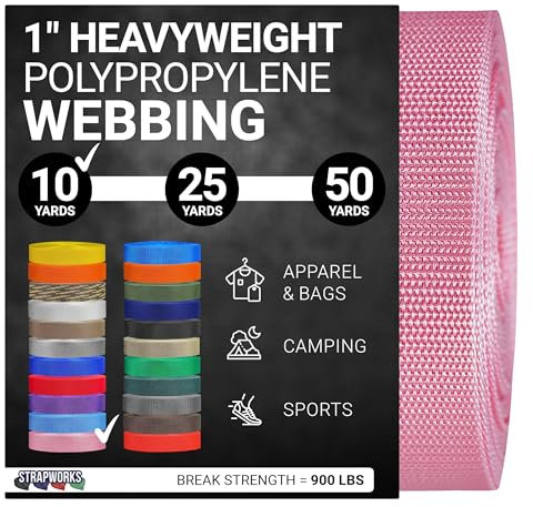 Strapworks - slitstarkt spännband i polypropen – kraftig rem i polypropen för reparation, utomhusutrustning, gör-det-själv-projekt, 2,5 cm x 9,1 m (1 tum x 10 yard), färg: rosa