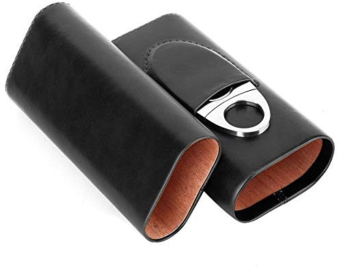 Hakeeta Cuir de Cigare en cèdre, Mini boîte à cigares en Cuir de qualité, Mini Portable, Portable, 3PCS Cedar, Facile à Transporter, pour Le Voyage, 2 Couleurs, avec Coupe-Cigare(Noir)