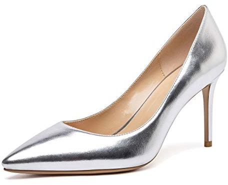 Castamere Scarpe col Tacco Donna Punta Appuntito Moda Tacco a Spillo 8.5CM Argento Pu Scarpe EU 35