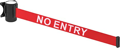 The Workplace Depot Wall Mounted Retractable Belt Barrier – Red 4.6m Webbing with Black Powder Coated Case and Safety Brake – Ideal for Receptions, Retail, Office Entrances and Corridors ('No Entry')