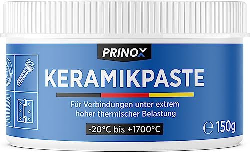 Prinox Profi Keramikpaste 150g - Extrem Hitzebeständig bis +1700°C - Keramik Paste für KFZ Bremsen, Auspuff, als Schmierpaste und Langzeitfett für Schrauben, Bremspaste etc.