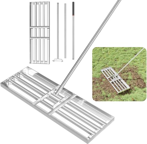 GreatBuddy Lawn Leveling Rake 30'' x 10, Heavy-Duty Stainless Steel Lawn Leveling Tool for Lawn, Soil, Sand, 78'' Extra Long Handle, Ideal for Yard, Garden