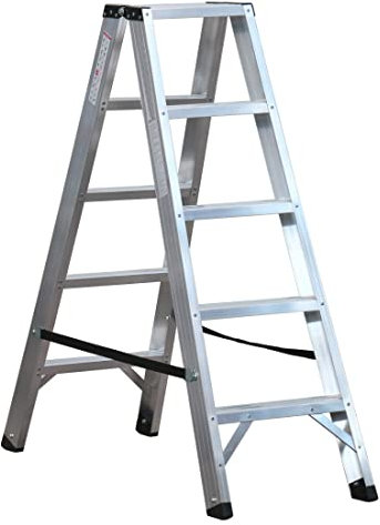 Svelt Scala Professionale in Alluminio a Doppia Salita con 5 gradini Piani Rivettati ai Montanti, Portata 150 kg