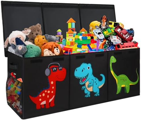 Mabahoo Extra Large Toy Box Chest, Collapsible Sturdy Kids Storage Organizer Bins with Lids, Black Dinosaur Toy Chest for Boys Girls, 40x16x16 Toy Storage Bin Boxes for Playroom Bedroom Nursery