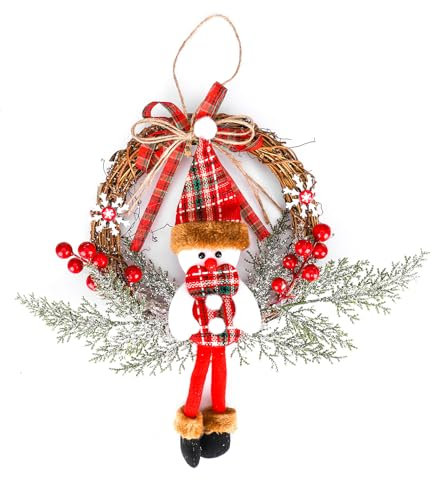ENLACE Couronne de Porte de Noël 35 cm, Bonhomme de Neige, Décoration Murale pour Porte d'Entrée et Fenêtre