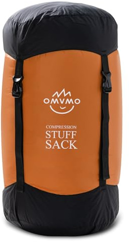 OMVMO Sleeping Bag Stuff Sack, 11L/18L/30L/45L/52L Water-Resistant Compression Sack,Anti-Tear Ultra Light Nylon Storage Bag，Black/Yellow/Orange/Dark Blue/Dark Green/Sky Blue (Orange, S/12L)