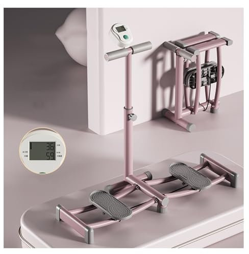 Integriertes Heimfitness-Skitrainingsgerät mit Timer, Beintrainer und Verstellbarer Stange(Pink)
