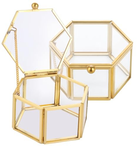 YAYODS 2 Caja Cristal 7,5x5 cm, Joyero Pequeño, Porta Anillos Boda, Doradas Caja de Regalo, Porta Alianzas Boda, Cajitas Regalo Pequeñas Geométricas para Joyas, Anillos, Pulseras, Pendientes, Cadenas