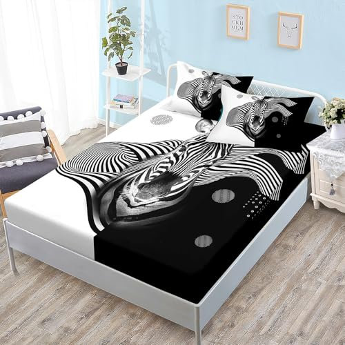 Spannbettlaken 180x200cm Abstrakter Zebra-Druck Bettlaken 180x200 Polyester Matratzen Topper 180x200 Topper Spannbettlaken 180x200 Atmungsaktiv Bettbezug 180 x 200 Knitterfrei Bed Linen 30cm Tiefe