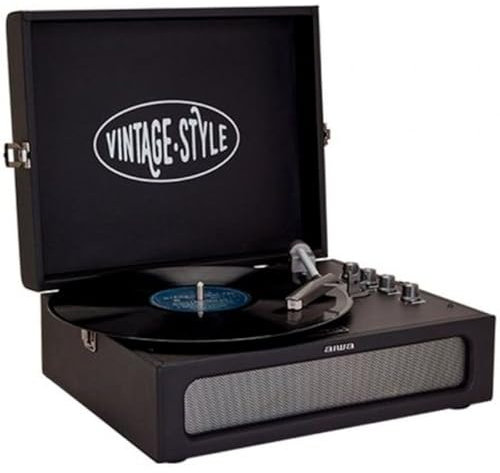 Aiwa VPX-1971/BK Giradischi Vintage in valigetta in Pelle Sintetica Bluetooth a 2 vie, Lettore MP3 e Registratore USB Colore Nero