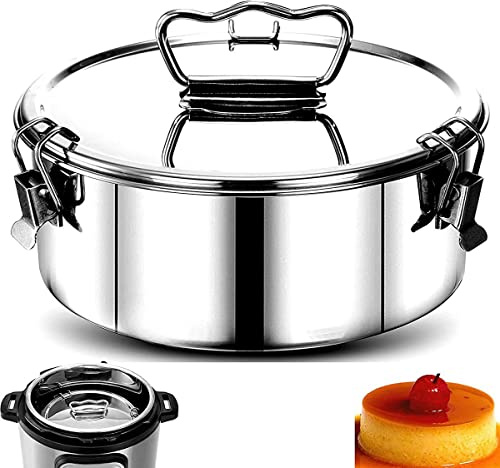 Flan Mold With Lid and Handle - 304 Stainless Steel Pan, 1.5QT Capacity for Chocolate Cake, Cupcake, Pudding - Portable Round Baking Mould