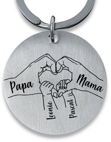SMARTEON Personalisierter Schlüsselanhänger Edelstahl – Gravur Herz für Papa, Mama & Kinder – Individuell gravierter Schlüsselanhänger mit Namen der Familie als Geschenk