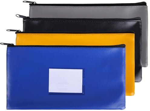 4 Stück Geldtasche, Banktaschen aus Kunstleder,Geldtaschen Banktasche,Wasserdichte A5 Dokumente Geldmappe mit Reißverschluss und Etiketten für Schule,Haushalt,Geschäftlich (4 Farben,27×15cm)